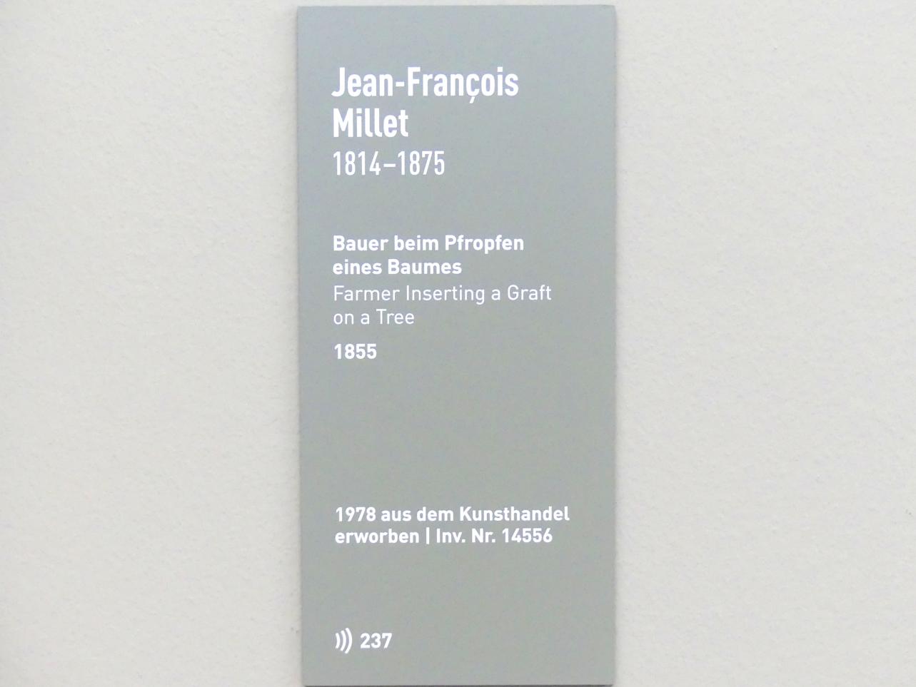 Jean-François Millet (1844–1874), Bauer beim Pfropfen eines Baumes, München, Neue Pinakothek in der Alten Pinakothek, Kabinett 2, 1855, Bild 2/2