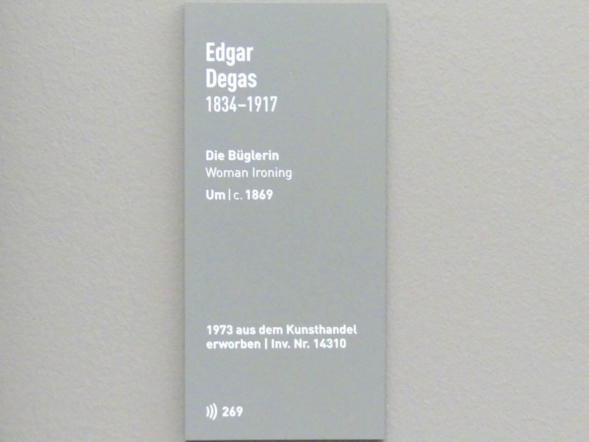 Edgar Degas (1855–1909), Die Büglerin, München, Neue Pinakothek in der Alten Pinakothek, Saal II, um 1869, Bild 2/2