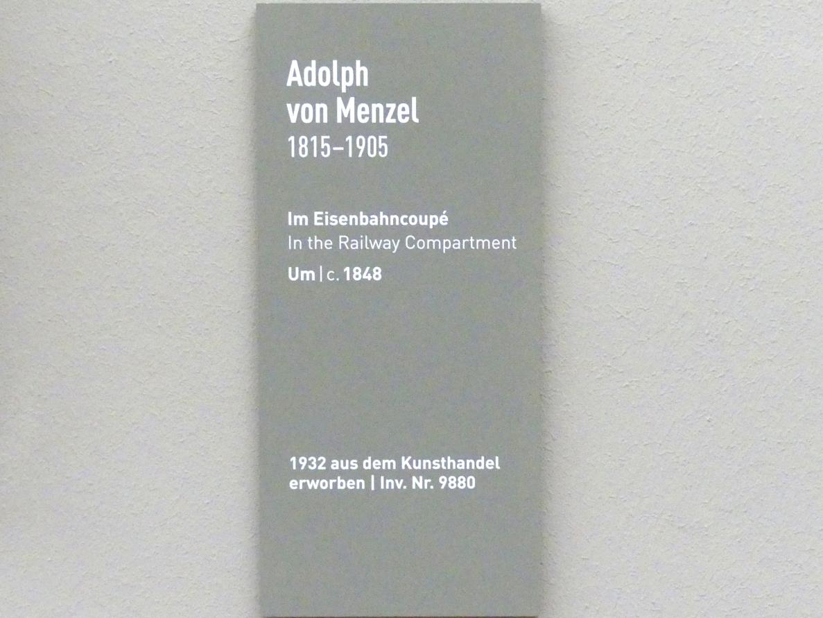 Adolph von Menzel (1844–1888), Im Eisenbahncoupé, München, Neue Pinakothek in der Alten Pinakothek, Saal II, um 1848, Bild 2/2