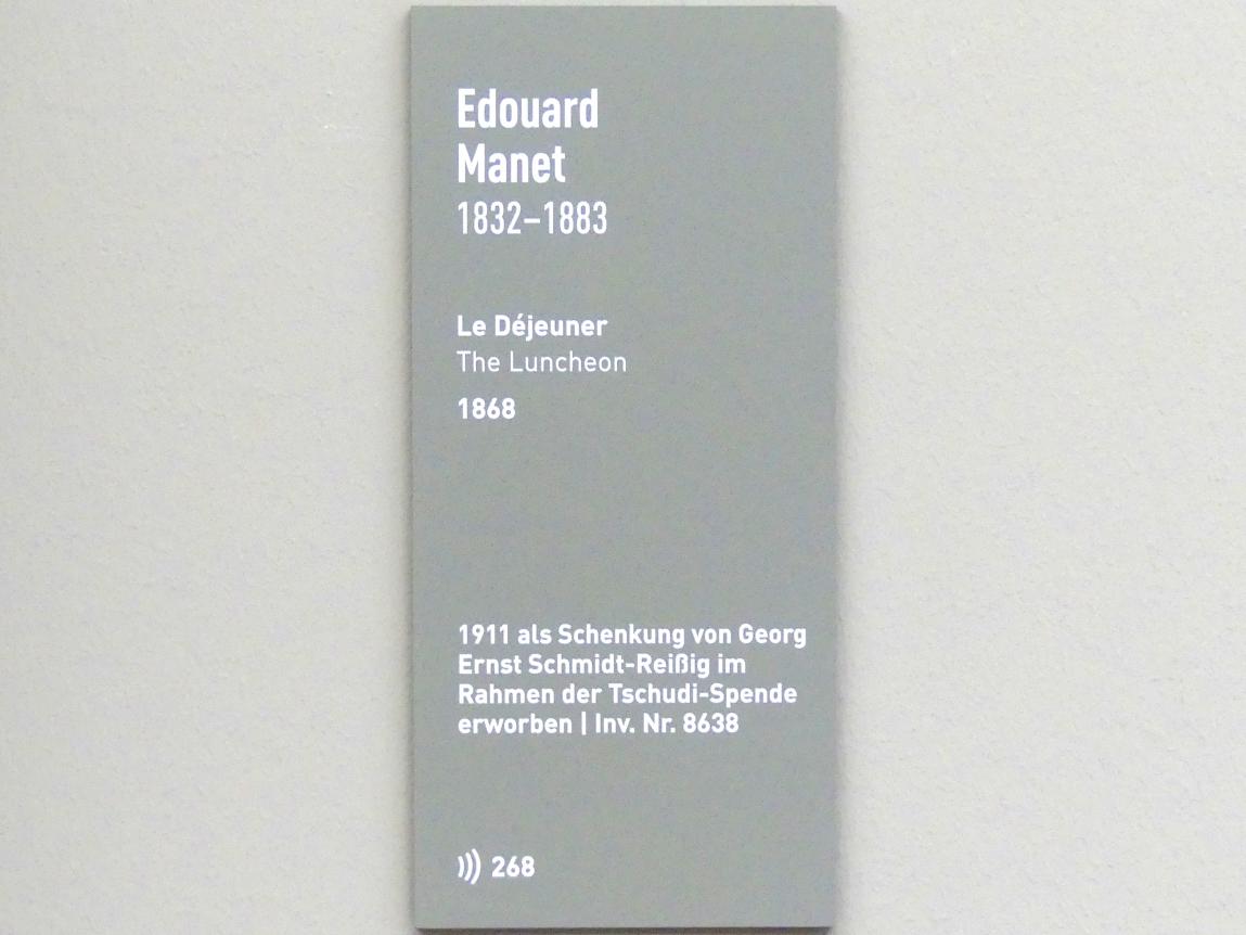 Édouard Manet (1855–1882), Le Déjeuner, München, Neue Pinakothek in der Alten Pinakothek, Saal II, 1868, Bild 2/2