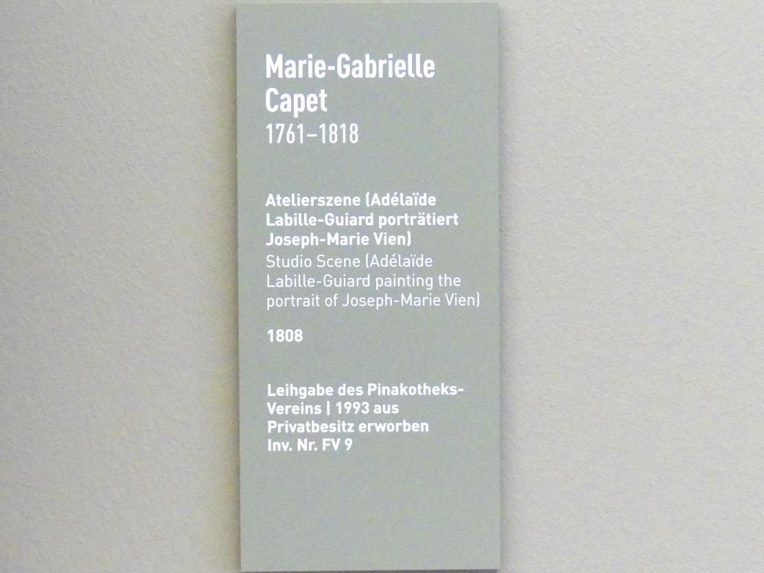 Marie-Gabrielle Capet (1808), Atelierszene (Adélaïde Labille-Guiard porträtiert Joseph-Marie Vien), München, Neue Pinakothek in der Alten Pinakothek, Saal IIa, 1808, Bild 2/2