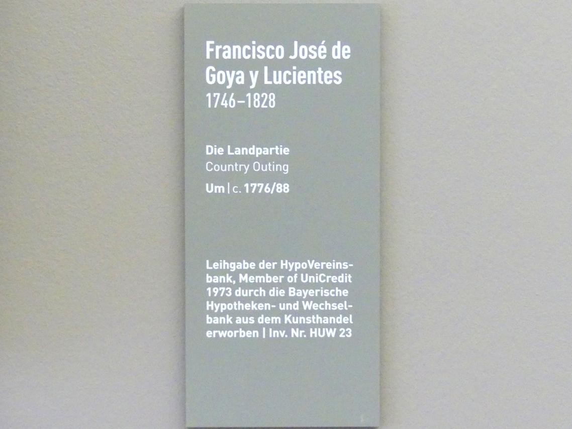 Francisco de Goya (Francisco José de Goya y Lucientes) (1779–1820), Die Landpartie, München, Neue Pinakothek in der Alten Pinakothek, Saal IIa, um 1776–1788, Bild 2/2