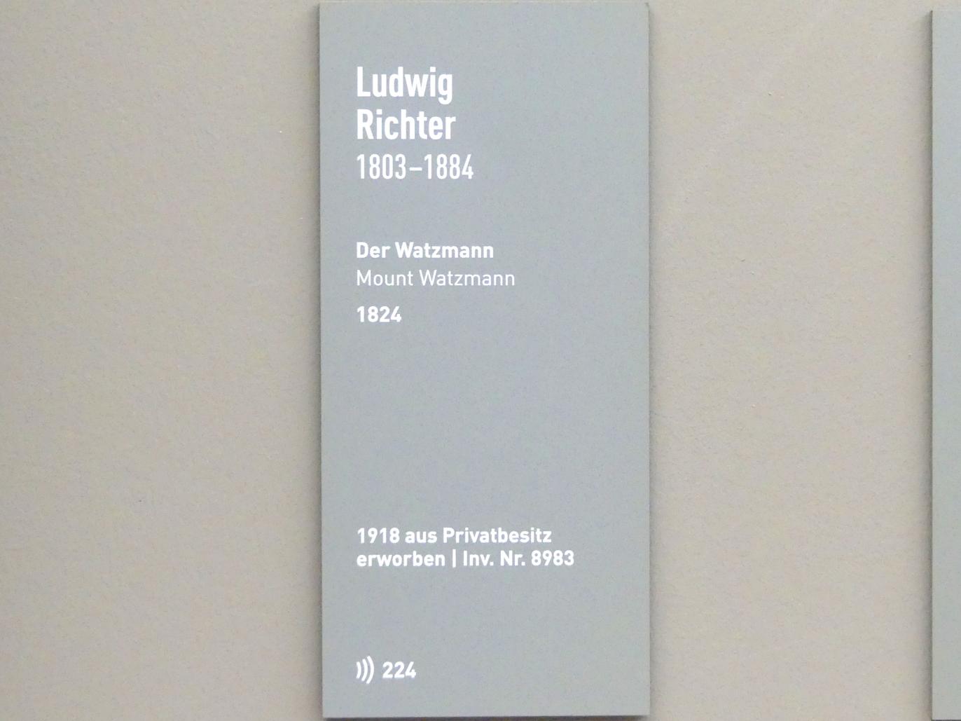 Ludwig Richter (1824–1863), Der Watzmann, München, Neue Pinakothek in der Alten Pinakothek, Saal I, um 1824, Bild 2/2