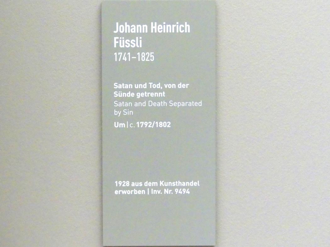 Johann Heinrich Füssli (1658–1816), Satan und Tod, von der Sünde getrennt, München, Neue Pinakothek in der Alten Pinakothek, Saal IIb, um 1792–1802, Bild 2/2