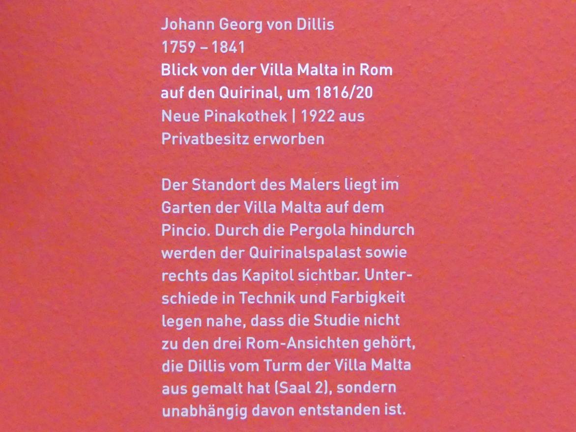 Johann Georg von Dillis (1796–1831), Blick von der Villa Malta in Rom auf den Quirinal, München, Neue Pinakothek in der Sammlung Schack, Saal 3, um 1816–1820, Bild 2/2