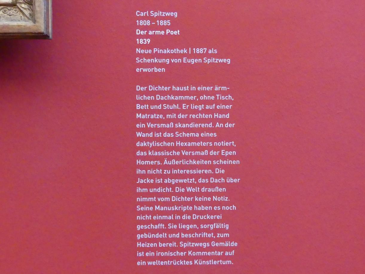 Carl Spitzweg (1835–1880), Der arme Poet, München, Neue Pinakothek in der Sammlung Schack, Saal 10, 1839, Bild 2/2