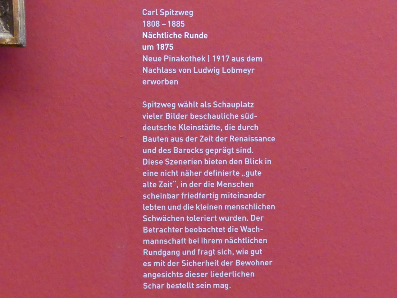 Carl Spitzweg (1835–1880), Nächtliche Runde, München, Neue Pinakothek in der Sammlung Schack, Saal 10, um 1875, Bild 2/2