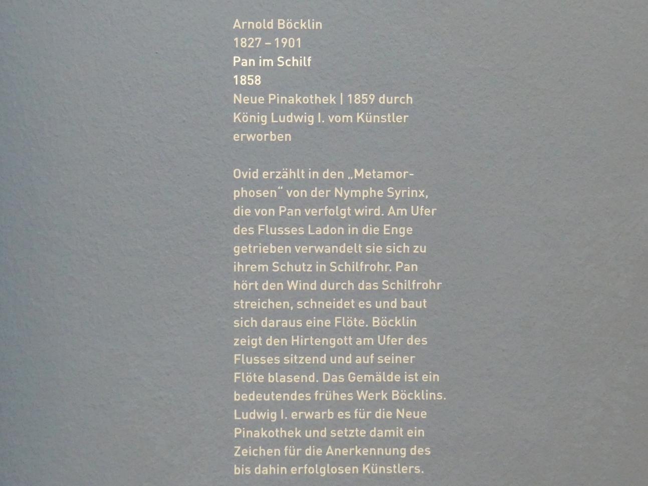 Arnold Böcklin (1851–1897), Pan im Schilf, München, Neue Pinakothek in der Sammlung Schack, Saal 17, 1858, Bild 2/2