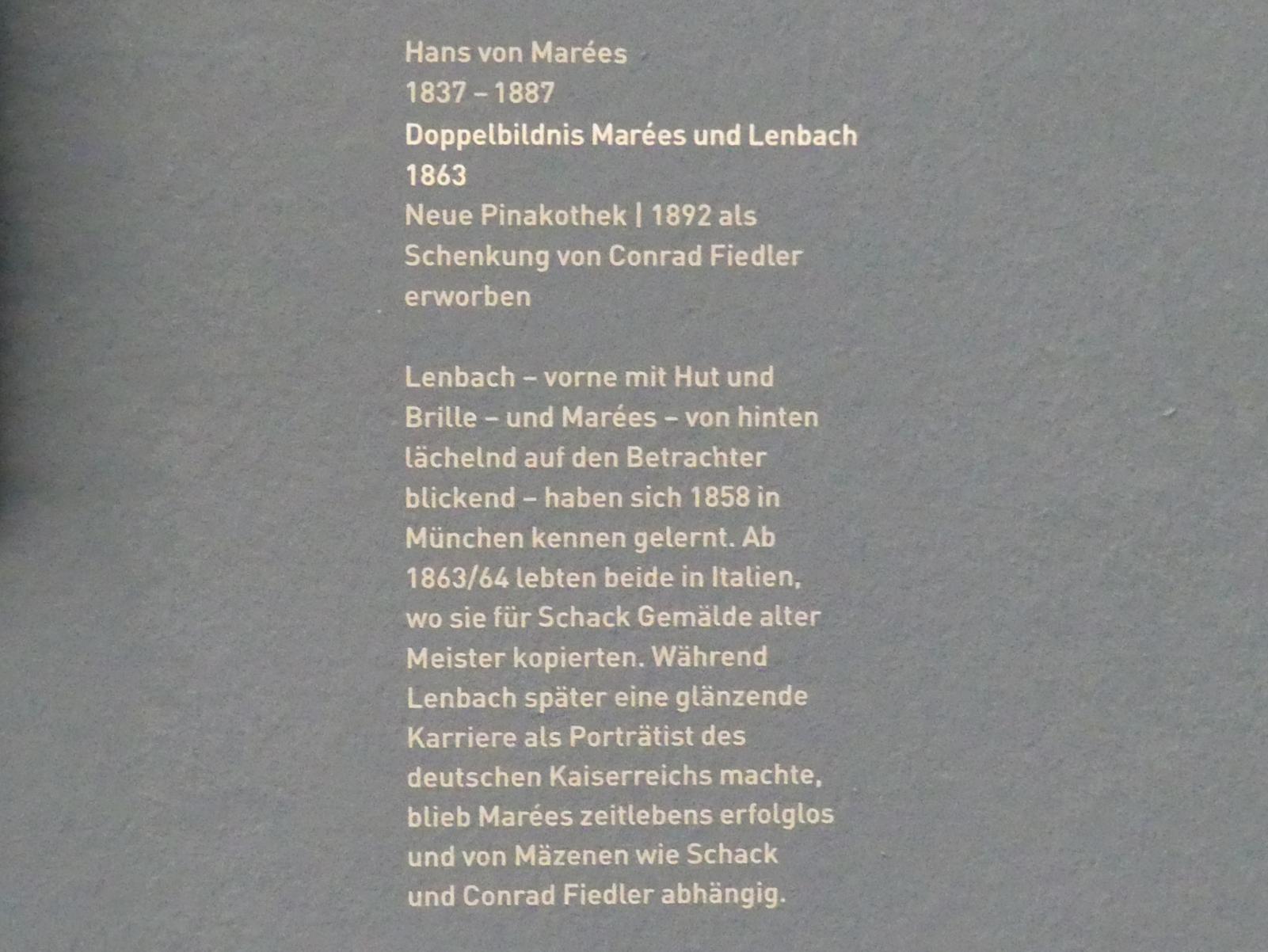 Hans von Marées (1861–1886), Doppelbildnis Marées und Lenbach, München, Neue Pinakothek in der Sammlung Schack, Saal 16, 1863, Bild 2/2