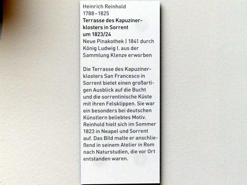 Heinrich Reinhold (1822–1823), Terrasse des Kapuzinerklosters in Sorrent, München, Neue Pinakothek in der Sammlung Schack, Saal 19, um 1823–1824, Bild 2/2