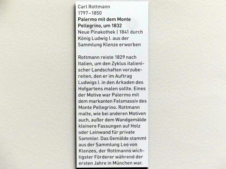 Carl Rottmann (1823–1849), Palermo mit dem Monte Pellegrino, München, Neue Pinakothek in der Sammlung Schack, Saal 20, um 1832, Bild 2/2