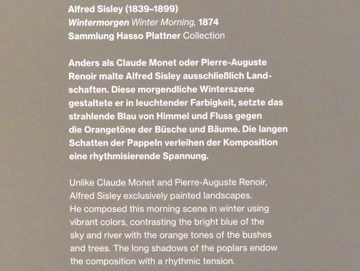 Alfred Sisley (1872–1896), Wintermorgen, Potsdam, Museum Barberini, Saal B3, 1874, Bild 2/2
