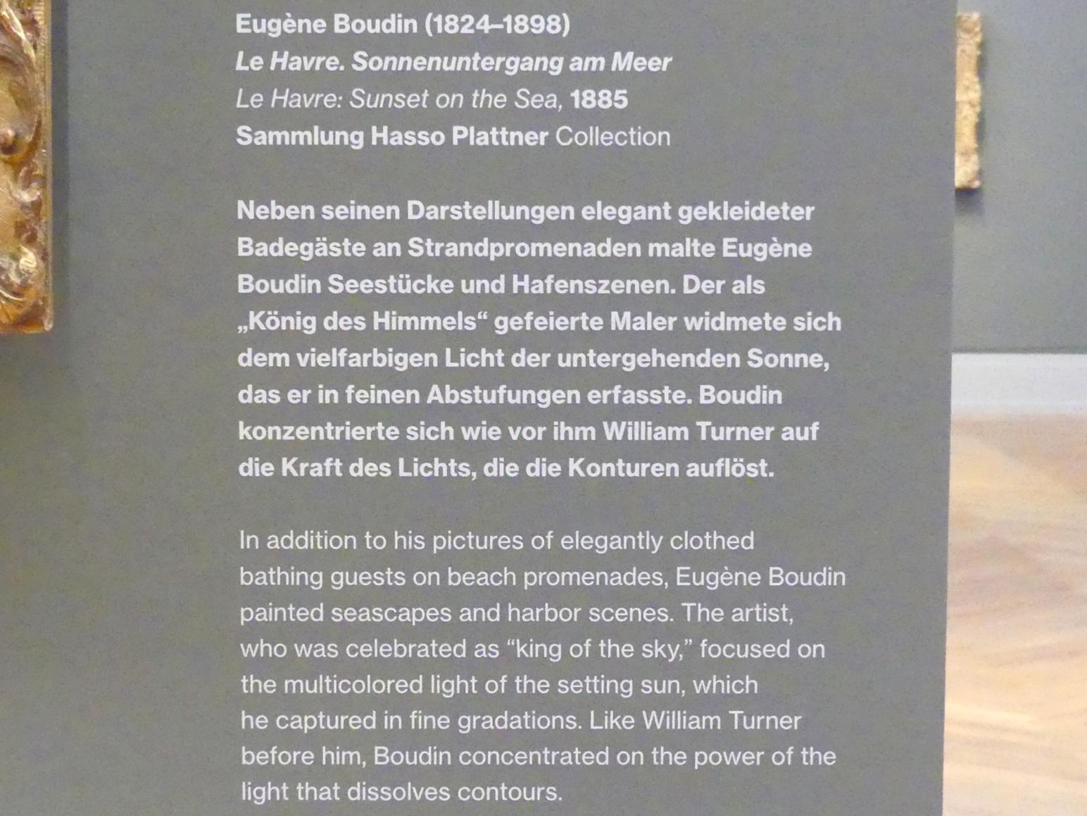 Eugène Boudin (1856–1895), Le Havre. Sonnenuntergang am Meer, Potsdam, Museum Barberini, Saal B3, 1885, Bild 2/2