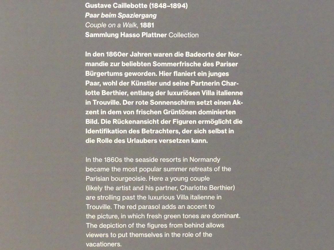 Gustave Caillebotte (1875–1893), Paar beim Spaziergang, Potsdam, Museum Barberini, Saal B4, 1881, Bild 2/2
