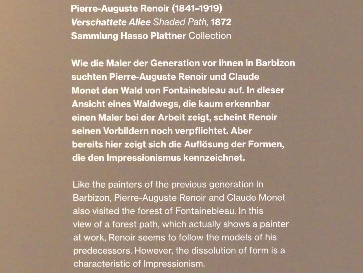 Auguste Renoir (Pierre-Auguste Renoir) (1866–1918), Verschattete Allee, Potsdam, Museum Barberini, Saal B6, 1872, Bild 2/2