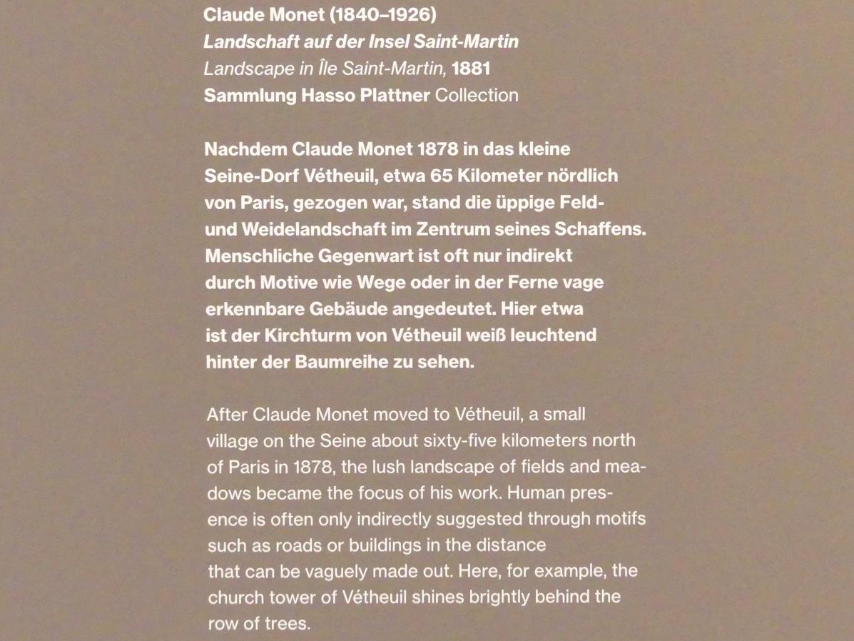 Claude Monet (1864–1925), Landschaft auf der Insel Saint-Martin, Potsdam, Museum Barberini, Saal B6, 1881, Bild 2/2