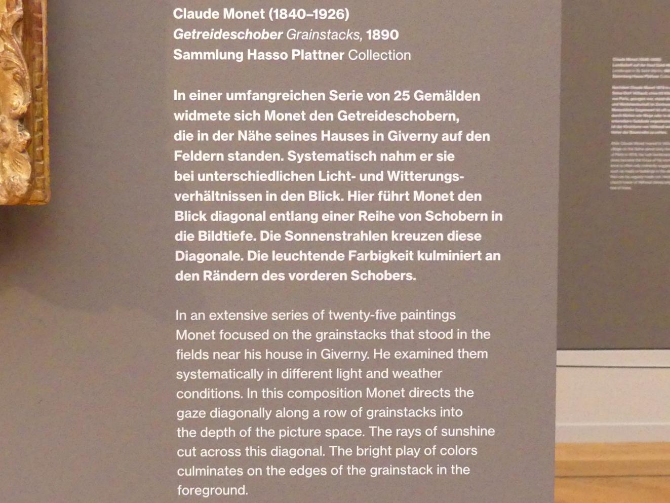 Claude Monet (1864–1925), Getreideschober, Potsdam, Museum Barberini, Saal B6, 1890, Bild 2/2