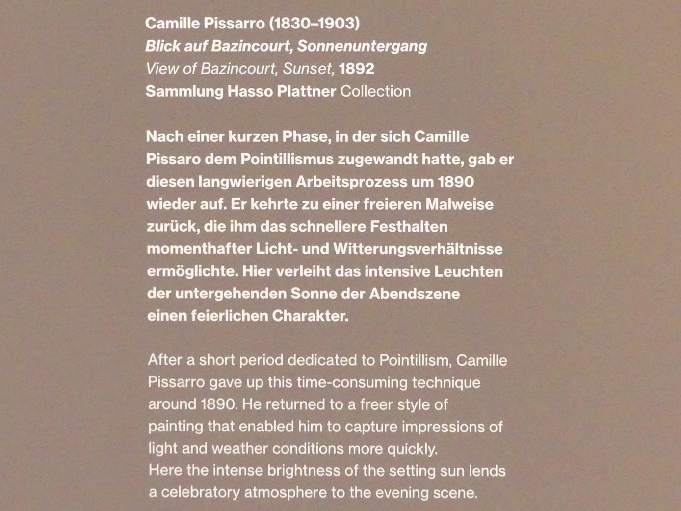 Camille Pissarro (1863–1903), Blick auf Bazincourt, Sonnenuntergang, Potsdam, Museum Barberini, Saal B6, 1892, Bild 2/2