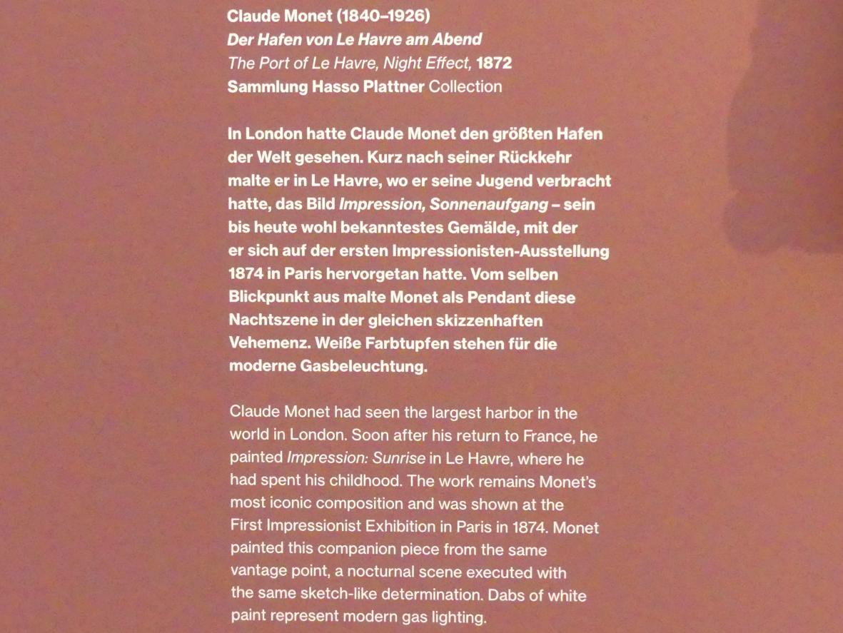 Claude Monet (1864–1925), Der Hafen von Le Havre am Abend, Potsdam, Museum Barberini, Saal B7, 1872, Bild 2/2