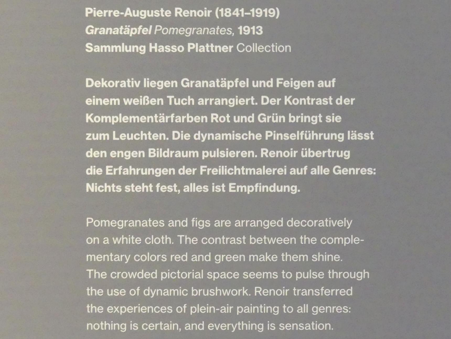 Auguste Renoir (Pierre-Auguste Renoir) (1866–1918), Granatäpfel, Potsdam, Museum Barberini, Saal B8, 1913, Bild 2/2