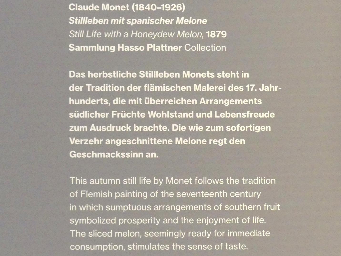 Claude Monet (1864–1925), Stillleben mit spanischer Melone, Potsdam, Museum Barberini, Saal B8, 1879, Bild 2/2