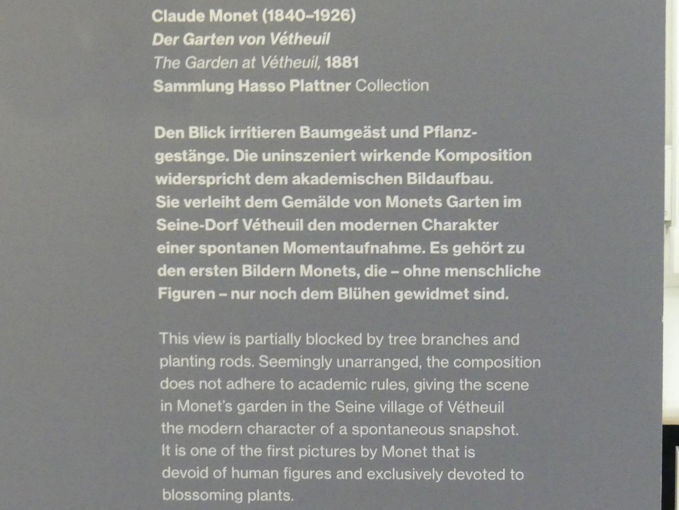 Claude Monet (1864–1925), Der Garten von Vétheuil, Potsdam, Museum Barberini, Saal B8, 1881, Bild 2/2