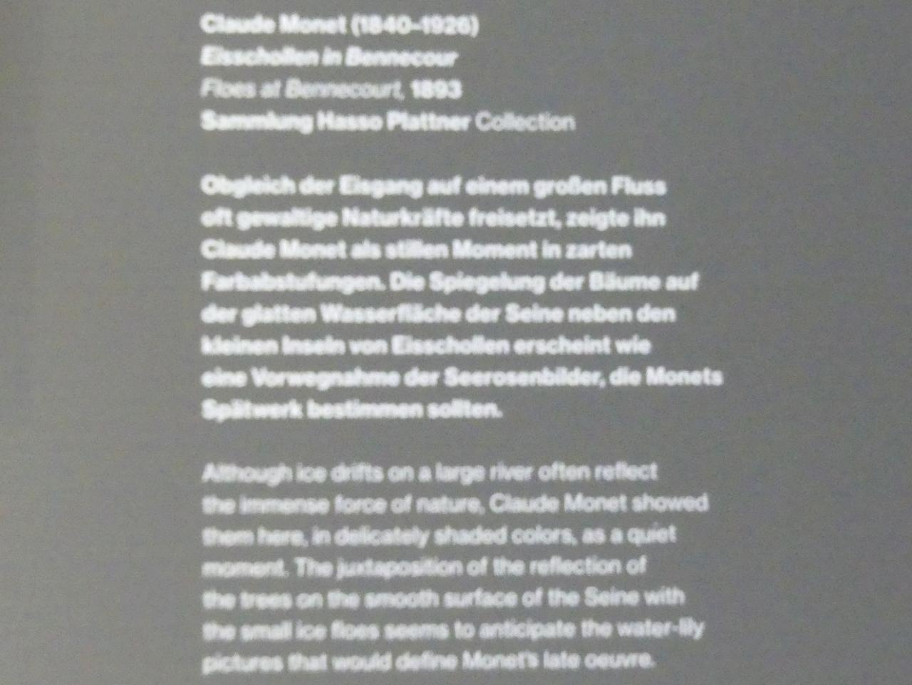 Claude Monet (1864–1925), Eisschollen in Bennecourt, Potsdam, Museum Barberini, Saal A8, 1893, Bild 2/2