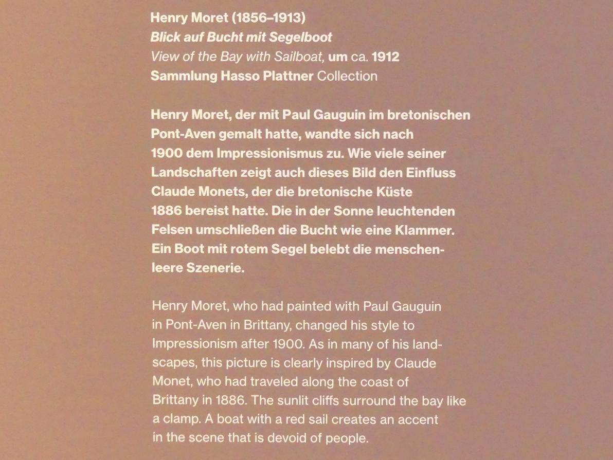 Henry Moret (1900–1912), Blick auf Bucht mit Segelboot, Potsdam, Museum Barberini, Saal A6, um 1912, Bild 2/2