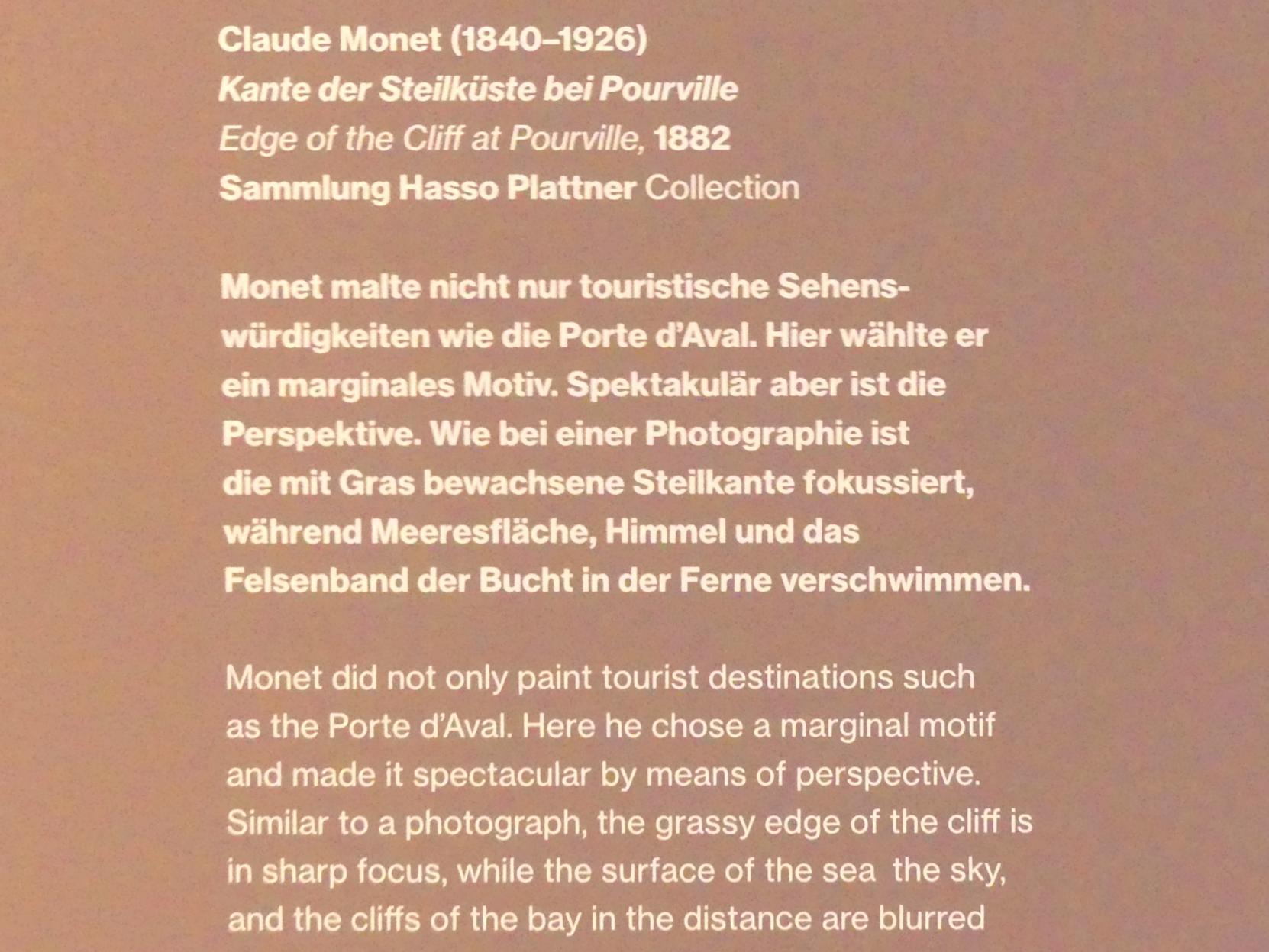 Claude Monet (1864–1925), Kante der Steilküste bei Pourville, Potsdam, Museum Barberini, Saal A6, 1882, Bild 2/2