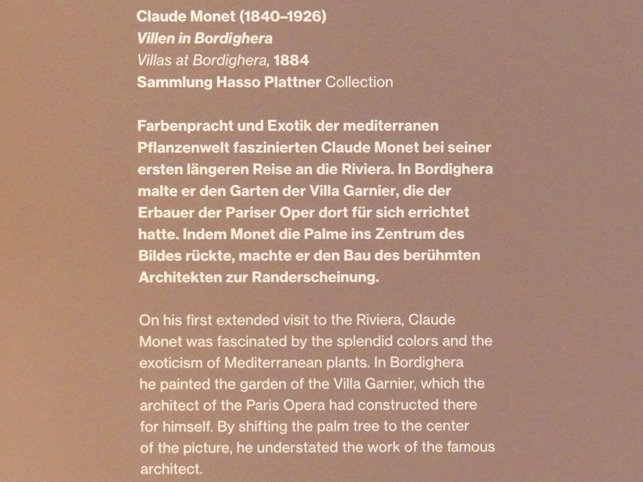 Claude Monet (1864–1925), Villen in Bordighera, Potsdam, Museum Barberini, Saal A6, 1884, Bild 2/2