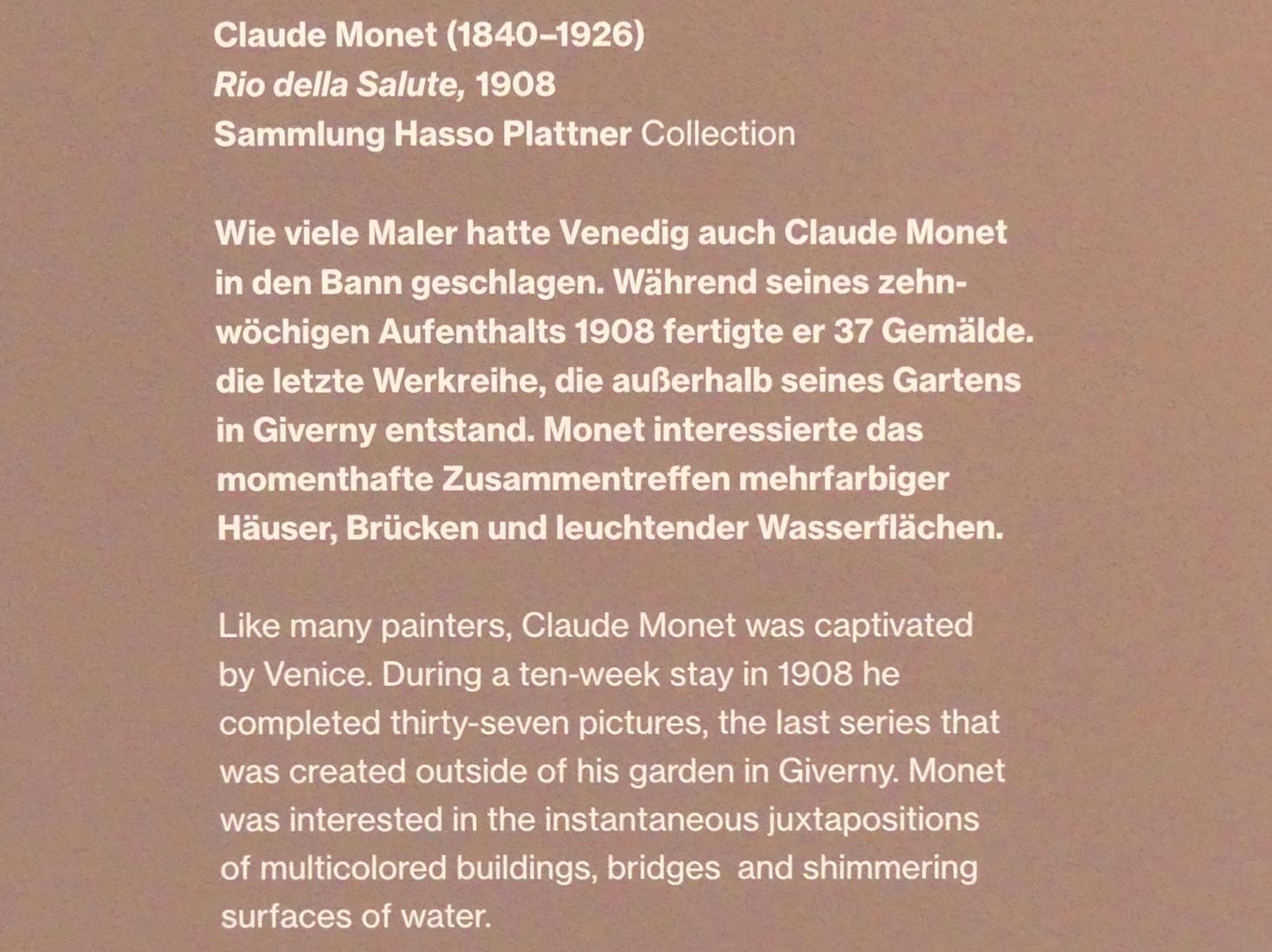 Claude Monet (1864–1925), Rio della Salute, Potsdam, Museum Barberini, Saal A6, 1908, Bild 2/2