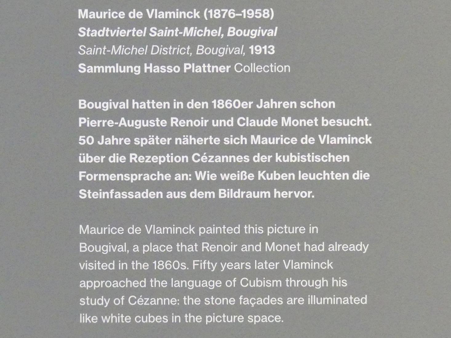 Maurice de Vlaminck (1905–1930), Stadtviertel Saint-Michel, Bougival, Potsdam, Museum Barberini, Saal A7, 1913, Bild 2/2