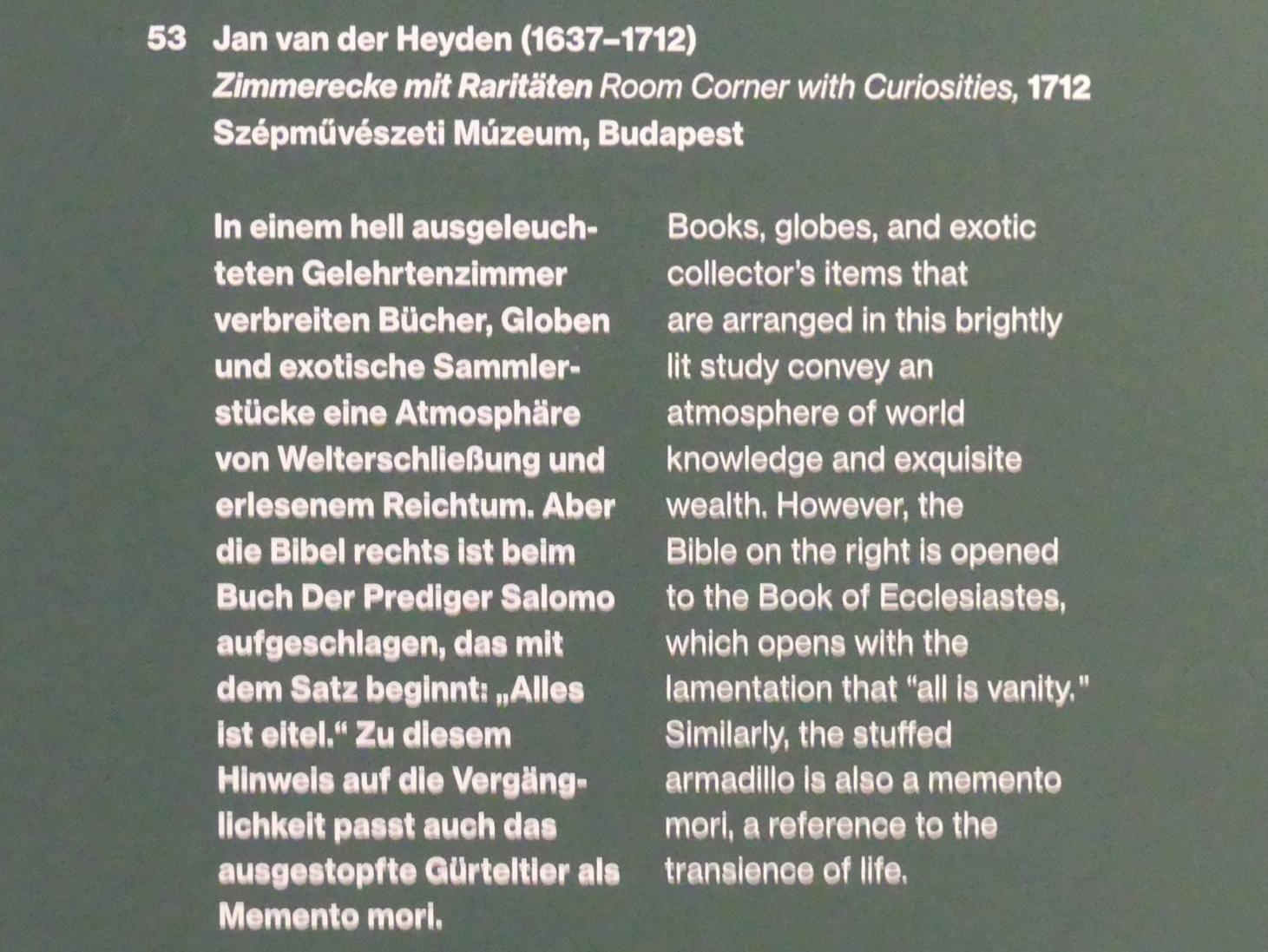 Jan van der Heyden (1652–1712), Zimmerecke mit Raritäten, Potsdam, Museum Barberini, Ausstellung "Rembrandts Orient" vom 13.03.-27.06.2021, Saal A3, 1712, Bild 2/2