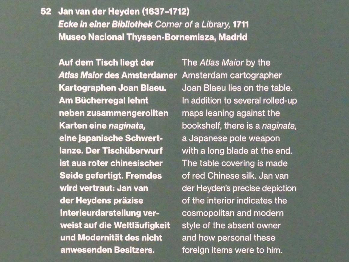 Jan van der Heyden (1652–1712), Ecke in einer Bibliothek, Potsdam, Museum Barberini, Ausstellung "Rembrandts Orient" vom 13.03.-27.06.2021, Saal A3, 1711, Bild 2/2