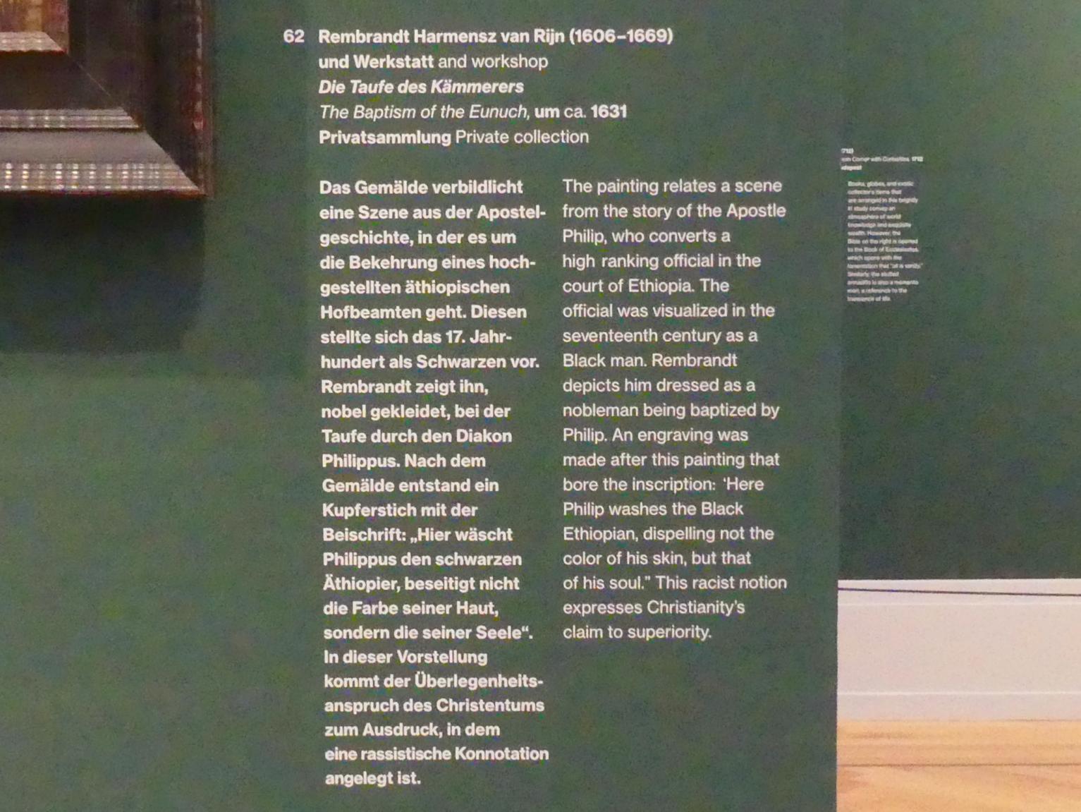 Rembrandt (Rembrandt Harmenszoon van Rijn) (1627–1669), Die Taufe des Kämmerers, Potsdam, Museum Barberini, Ausstellung "Rembrandts Orient" vom 13.03.-27.06.2021, Saal A3, um 1631, Bild 2/2