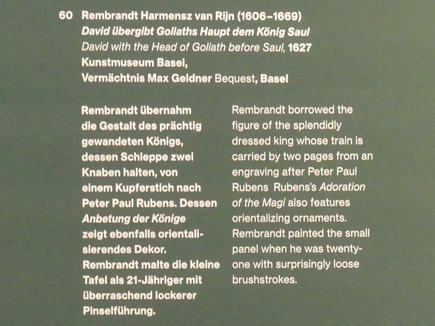 Rembrandt (Rembrandt Harmenszoon van Rijn) (1627–1669), David übergibt Goliaths Haupt dem König Saul, Potsdam, Museum Barberini, Ausstellung "Rembrandts Orient" vom 13.03.-27.06.2021, Saal A3, 1627, Bild 2/2