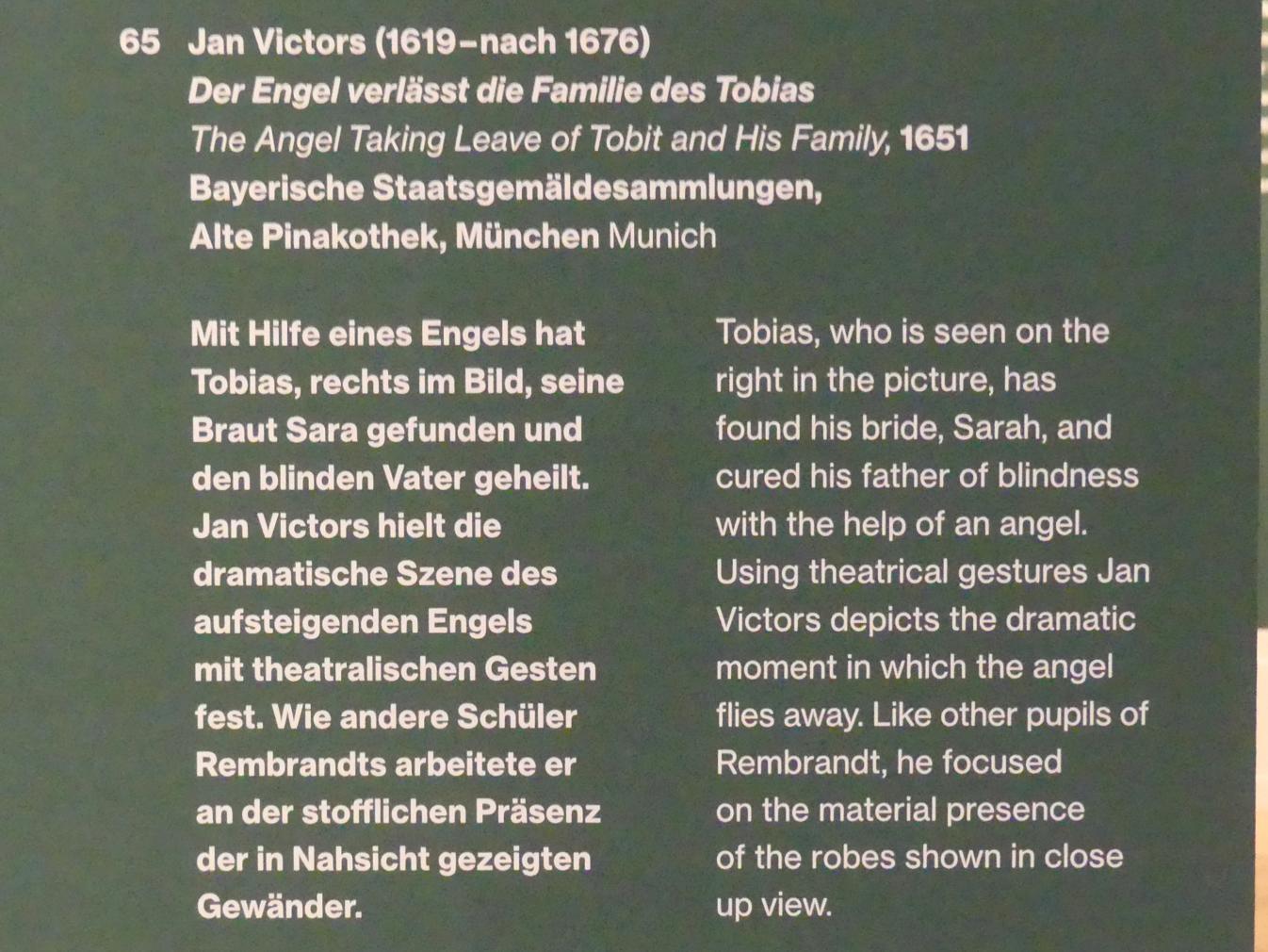 Jan Victors (1640–1658), Der Engel verlässt die Familie des Tobias, Potsdam, Museum Barberini, Ausstellung "Rembrandts Orient" vom 13.03.-27.06.2021, Saal A3, 1651, Bild 2/2
