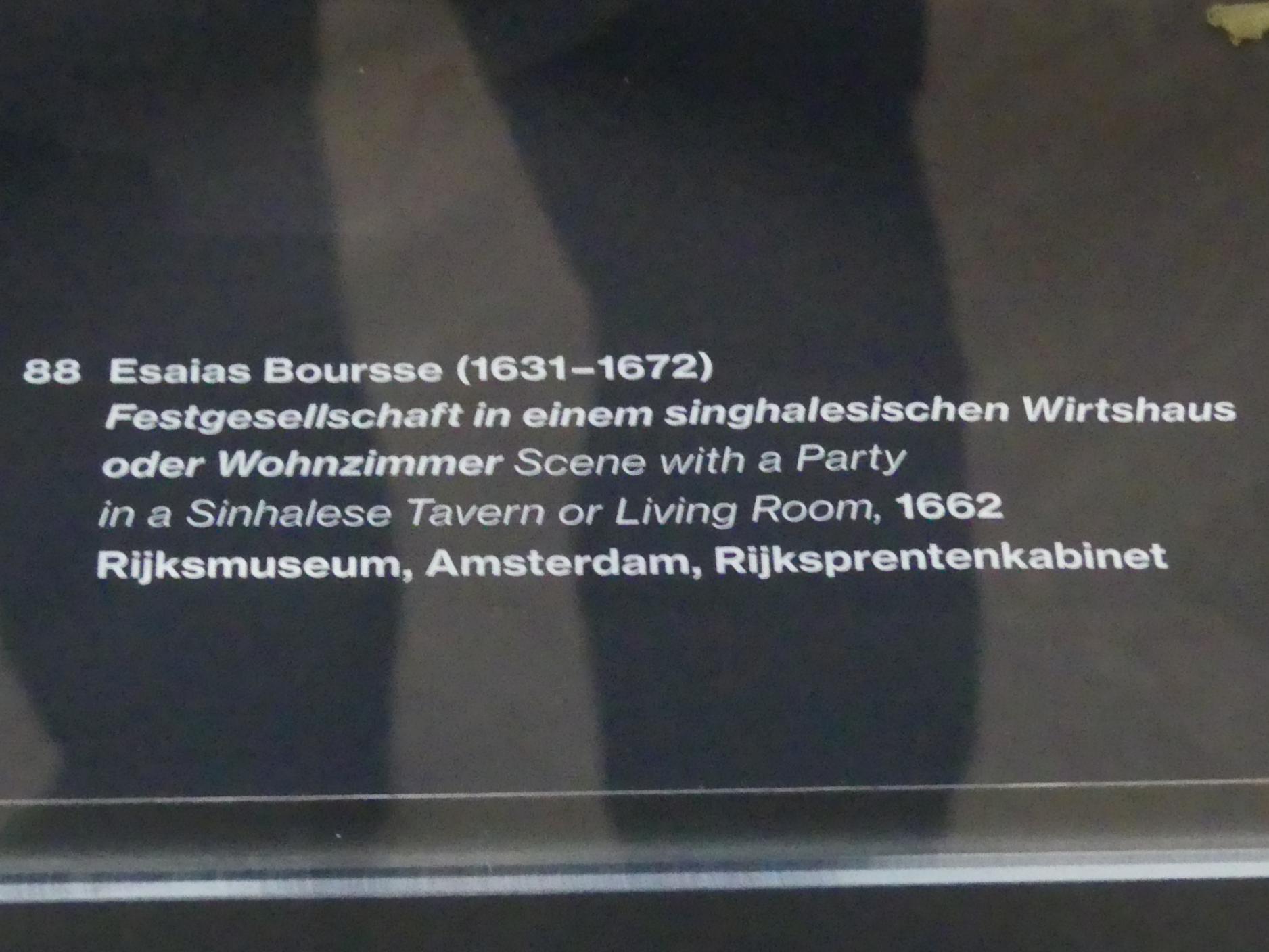 Esaias Boursse (1662), Festgesellschaft in einem singhalesischen Wirtshaus oder Wohnzimmer, Potsdam, Museum Barberini, Ausstellung "Rembrandts Orient" vom 13.03.-27.06.2021, Saal A5, 1662, Bild 2/3