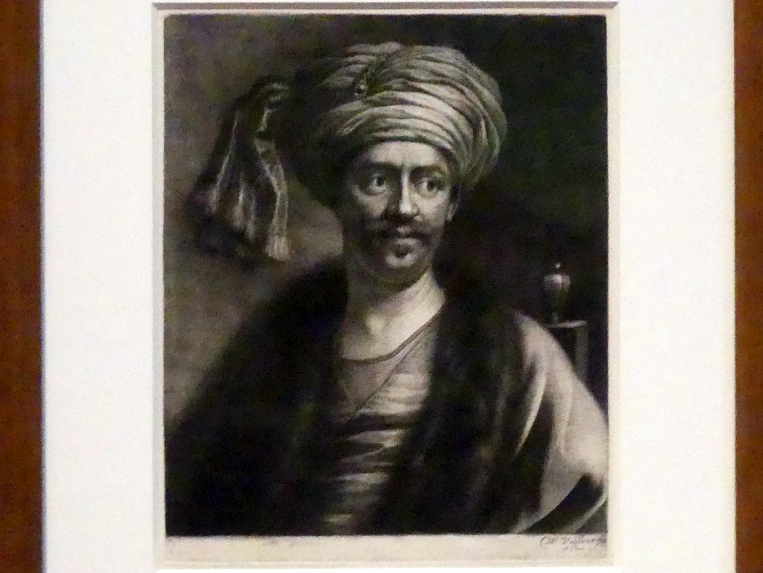 Wallerant Vaillant (1658–1667), Bildnis Sultan Süleymans II. (?), Potsdam, Museum Barberini, Ausstellung "Rembrandts Orient" vom 13.03.-27.06.2021, Saal A5, um 1658–1677, Bild 2/3