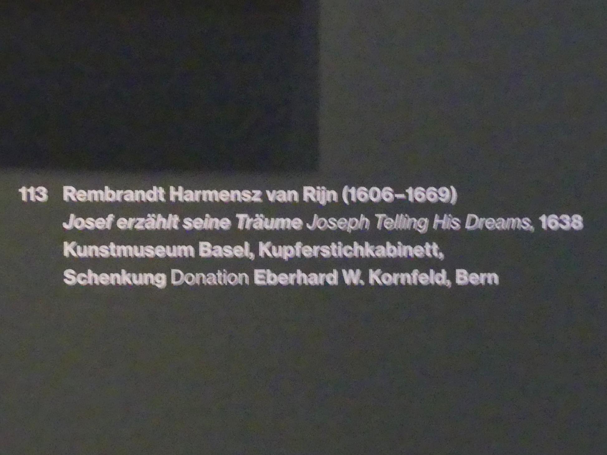 Rembrandt (Rembrandt Harmenszoon van Rijn) (1627–1669), Josef erzählt seine Träume, Potsdam, Museum Barberini, Ausstellung "Rembrandts Orient" vom 13.03.-27.06.2021, Saal A5a, 1638, Bild 3/3