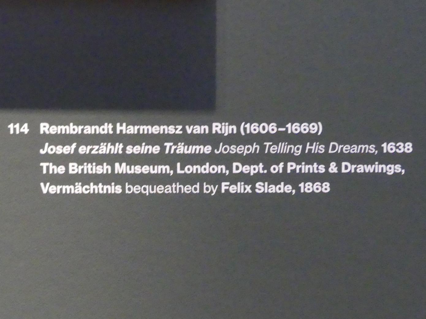 Rembrandt (Rembrandt Harmenszoon van Rijn) (1627–1669), Josef erzählt seine Träume, Potsdam, Museum Barberini, Ausstellung "Rembrandts Orient" vom 13.03.-27.06.2021, Saal A5a, 1638, Bild 3/3