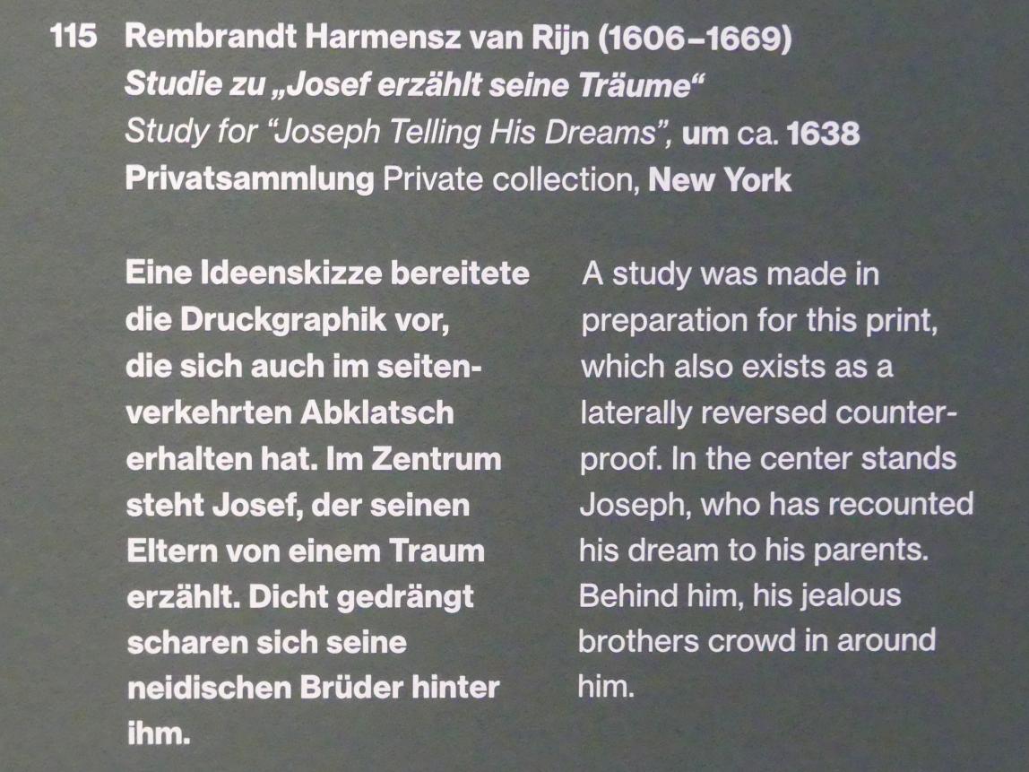 Rembrandt (Rembrandt Harmenszoon van Rijn) (1627–1669), Studie zu "Josef erzählt seine Träume", Potsdam, Museum Barberini, Ausstellung "Rembrandts Orient" vom 13.03.-27.06.2021, Saal A5a, um 1638, Bild 2/2