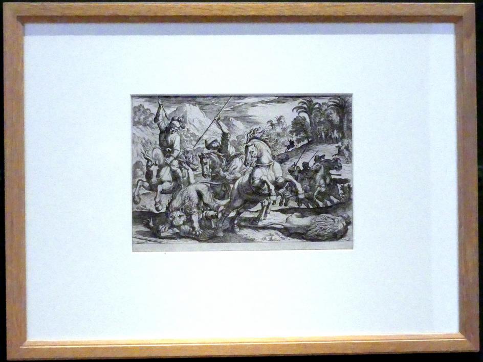 Antonio Tempesta (1595–1620), Löwenjagd, Potsdam, Museum Barberini, Ausstellung "Rembrandts Orient" vom 13.03.-27.06.2021, Saal A5a, 1608