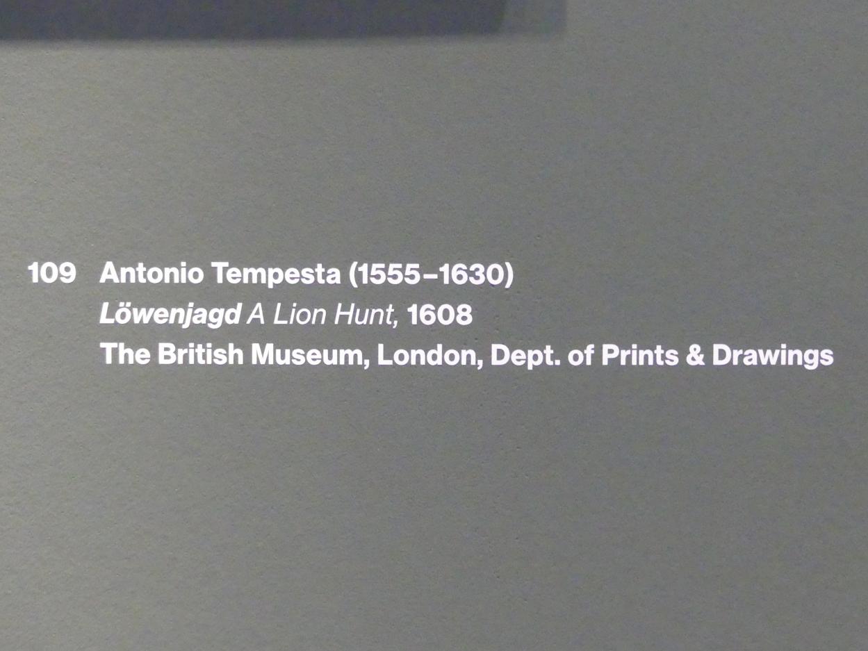 Antonio Tempesta (1595–1620), Löwenjagd, Potsdam, Museum Barberini, Ausstellung "Rembrandts Orient" vom 13.03.-27.06.2021, Saal A5a, 1608, Bild 3/3