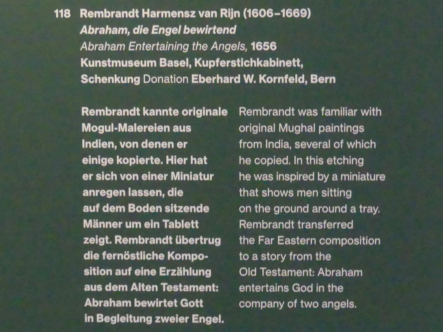 Rembrandt (Rembrandt Harmenszoon van Rijn) (1627–1669), Abraham, die Engel bewirtend, Potsdam, Museum Barberini, Ausstellung "Rembrandts Orient" vom 13.03.-27.06.2021, Saal B5, 1656, Bild 3/3