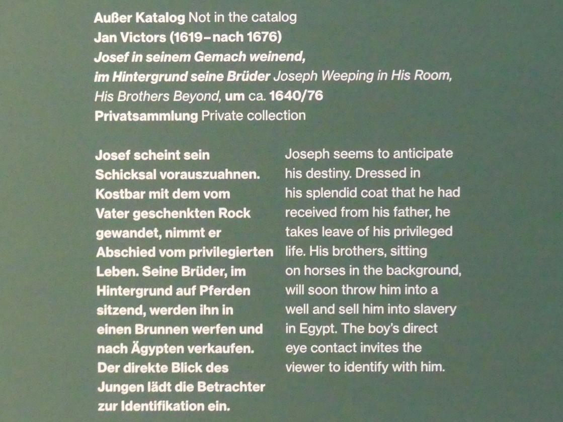 Jan Victors (1640–1658), Josef in seinem Gemach weinend, im Hintergrund seine Brüder, Potsdam, Museum Barberini, Ausstellung "Rembrandts Orient" vom 13.03.-27.06.2021, Saal B5, 1640–1676, Bild 2/2