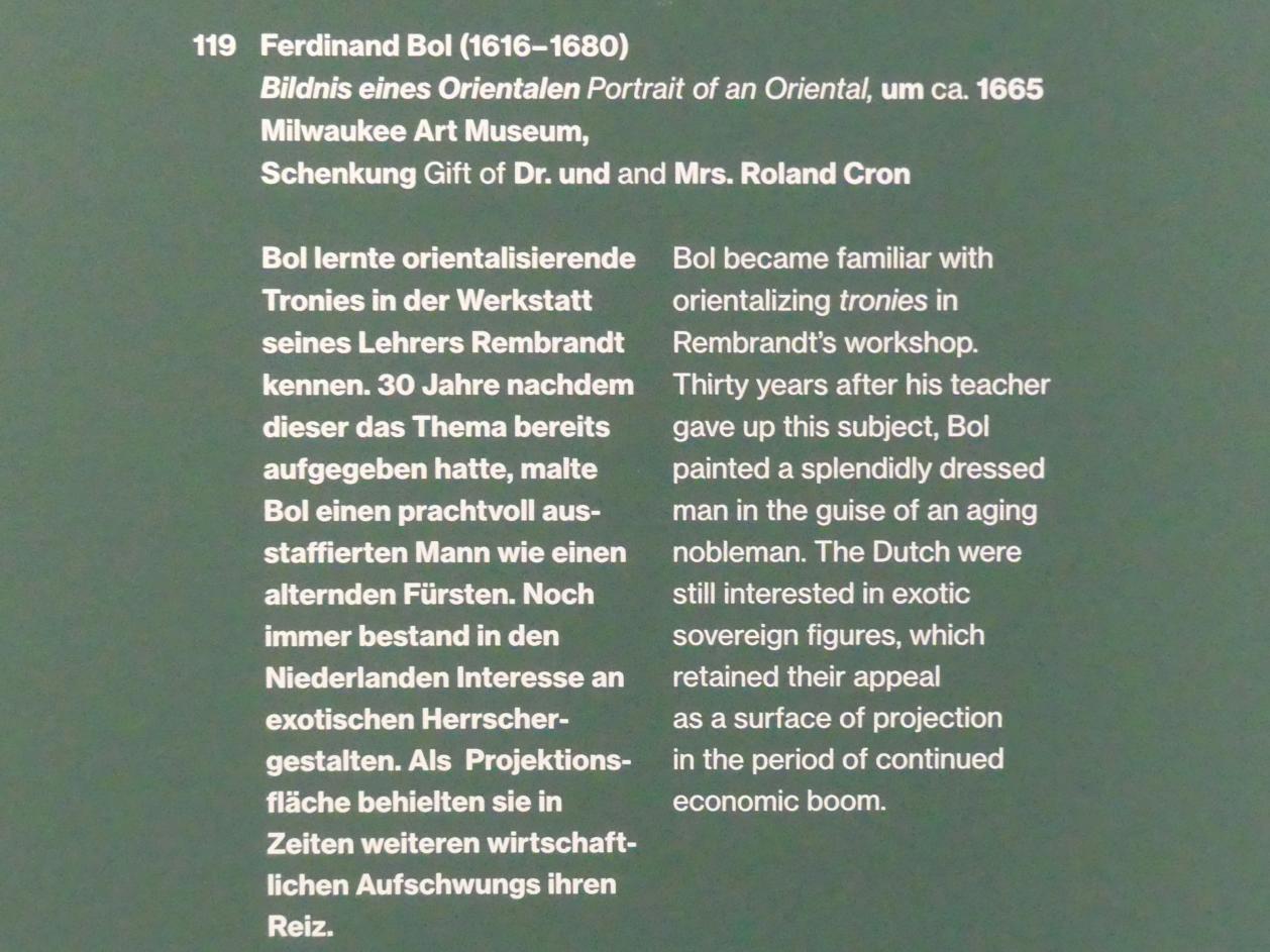 Ferdinand Bol (1643–1665), Bildnis eines Orientalen, Potsdam, Museum Barberini, Ausstellung "Rembrandts Orient" vom 13.03.-27.06.2021, Saal B5, um 1665, Bild 2/2