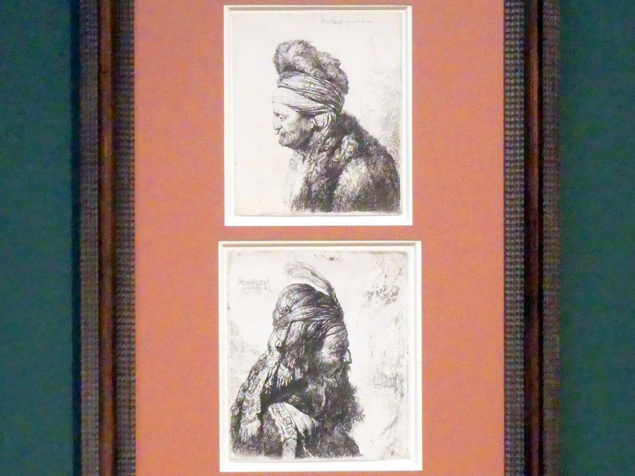 Rembrandt (Rembrandt Harmenszoon van Rijn) (1627–1669), Dritter Orientalenkopf, Potsdam, Museum Barberini, Ausstellung "Rembrandts Orient" vom 13.03.-27.06.2021, Saal B5, 1635, Bild 2/3