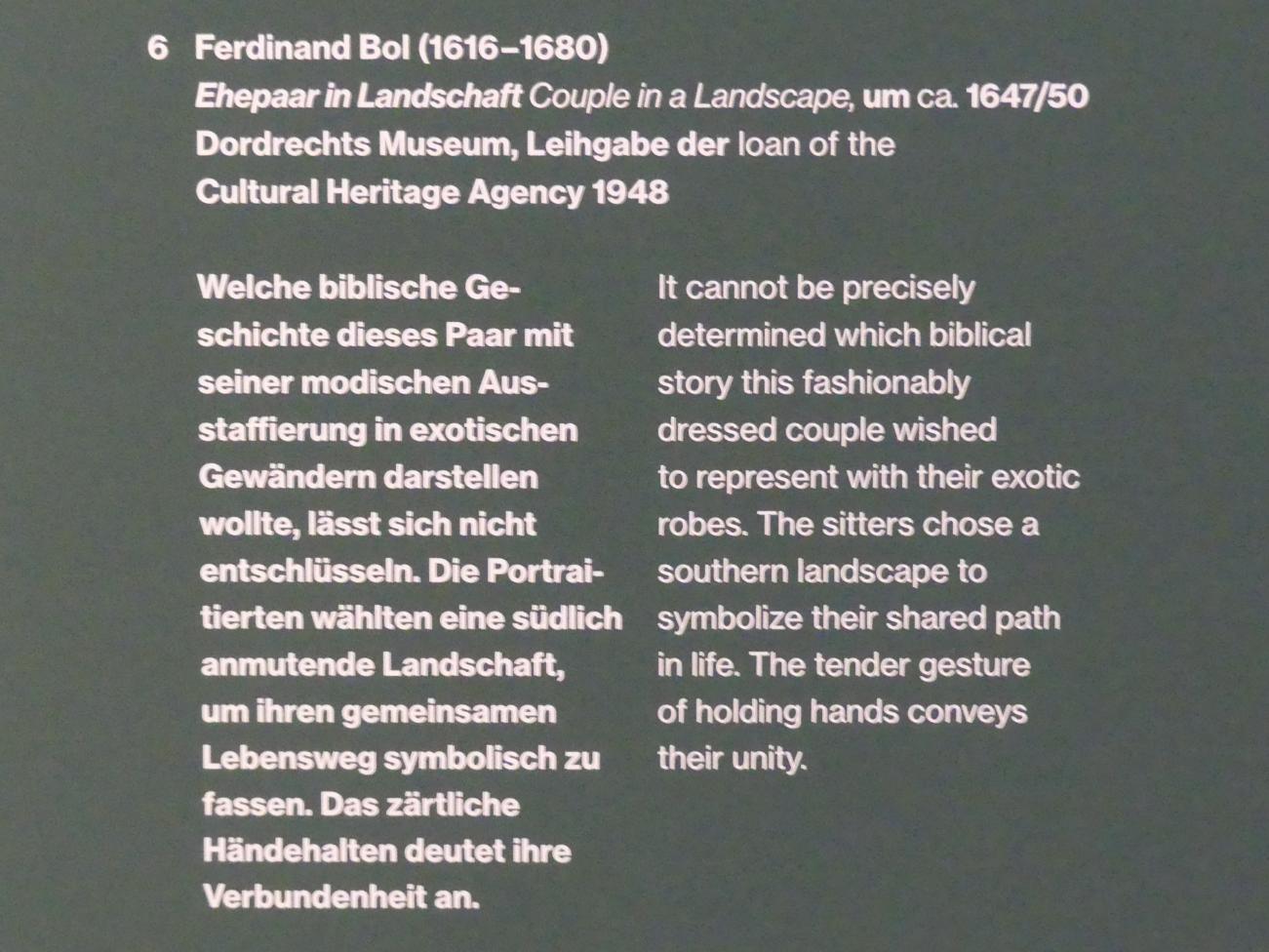 Ferdinand Bol (1643–1665), Ehepaar in Landschaft, Potsdam, Museum Barberini, Ausstellung "Rembrandts Orient" vom 13.03.-27.06.2021, Saal A1, um 1647–1650, Bild 2/2
