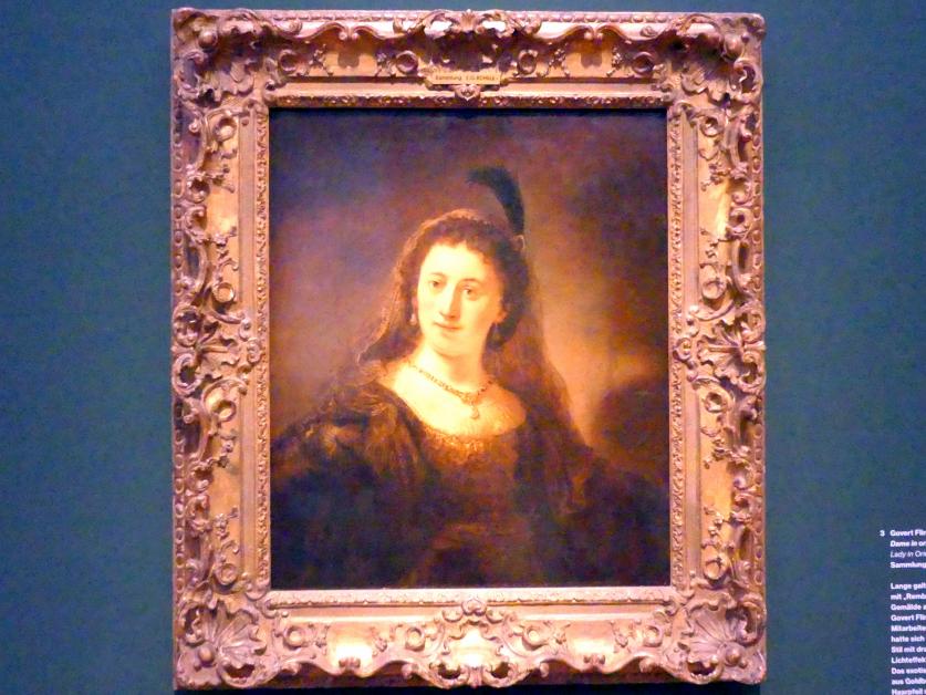 Govaert Flinck (1634–1645), Dame in orientalischem Kostüm, Potsdam, Museum Barberini, Ausstellung "Rembrandts Orient" vom 13.03.-27.06.2021, Saal A1, 1636, Bild 1/2